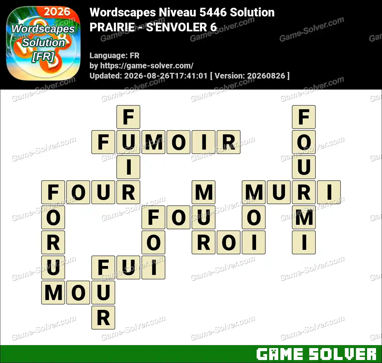 Wordscapes Français Niveau 5446 Solution — PRAIRIE – S’ENVOLER 6